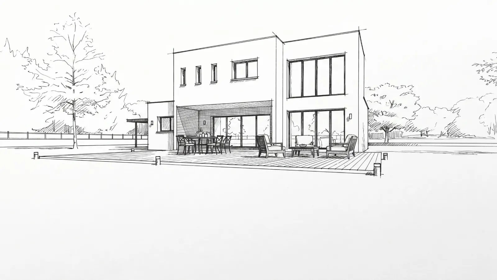 Croquis : réhabilitation et surélévation d'une maison moderne à Saint-Herblain